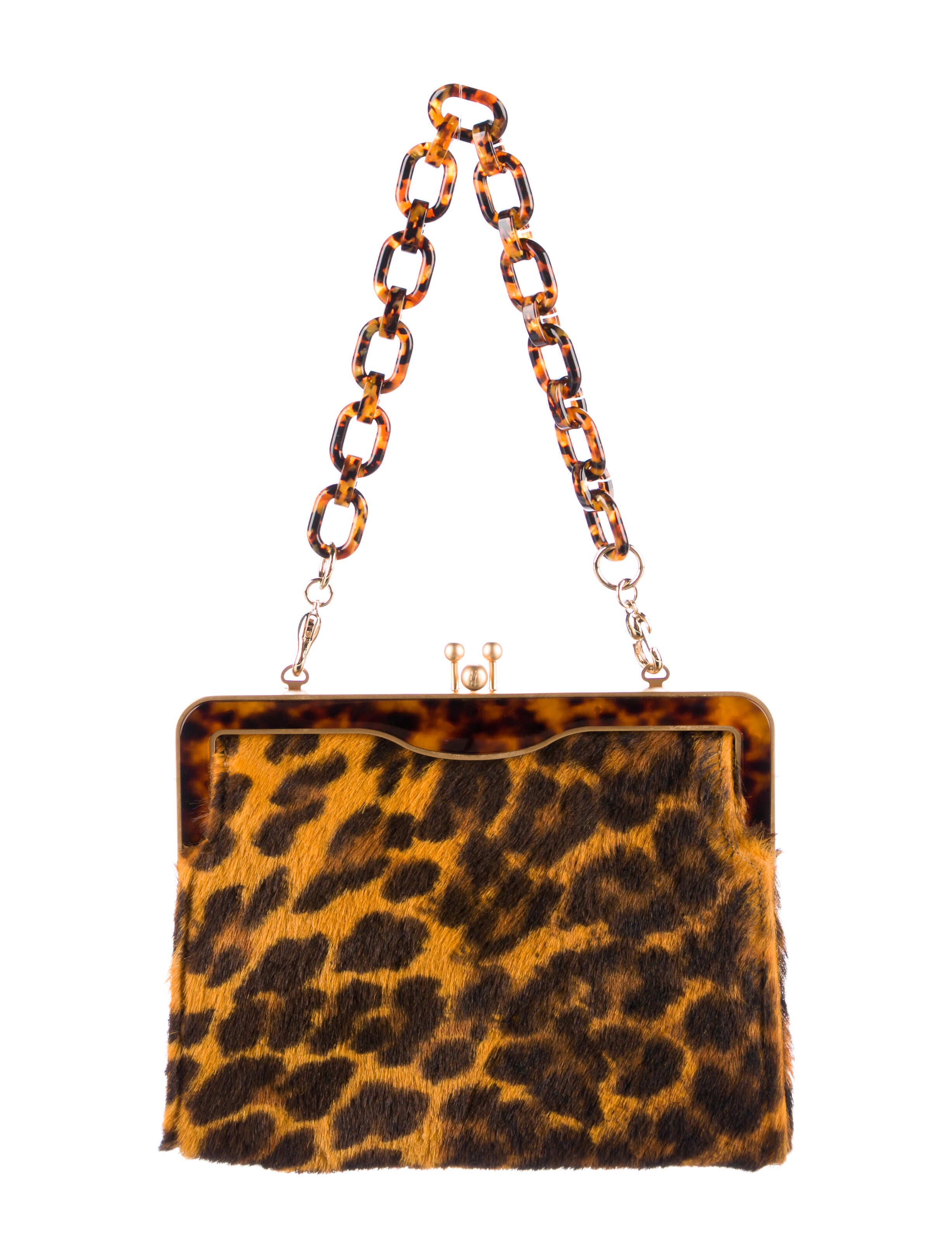 Edie Parker Pony Hair Leopard Print Clutch Orange Clutches, Handbags
