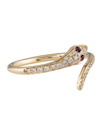 EF Collection 14K Diamond & Ruby Snake Ring