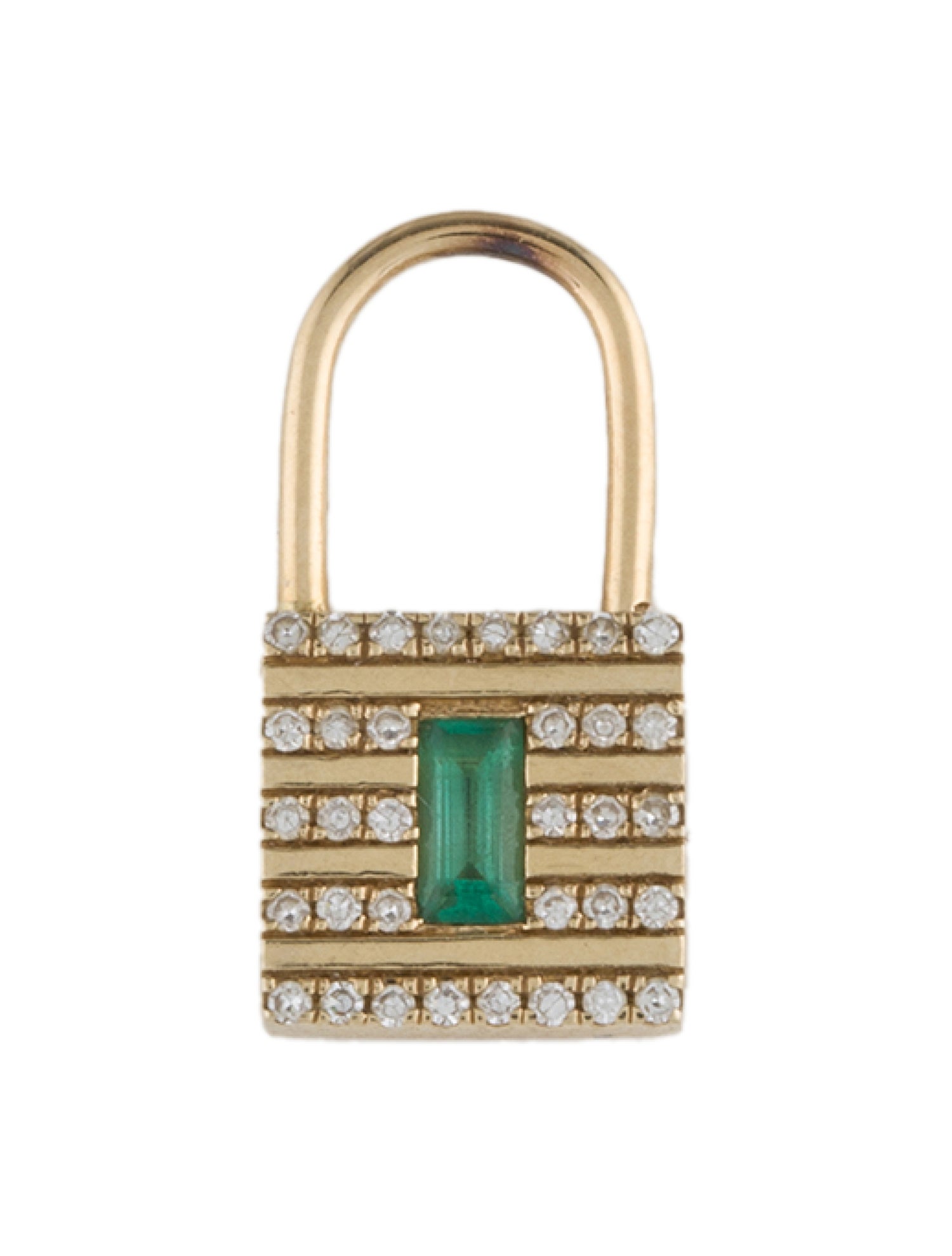 EF Collection 14K Emerald & Diamond Padlock Pendant