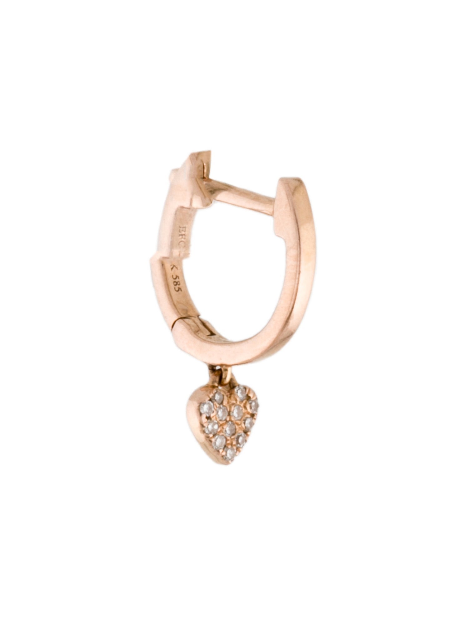 EF Collection 14K Diamond Mini Heart Huggie Single Earring