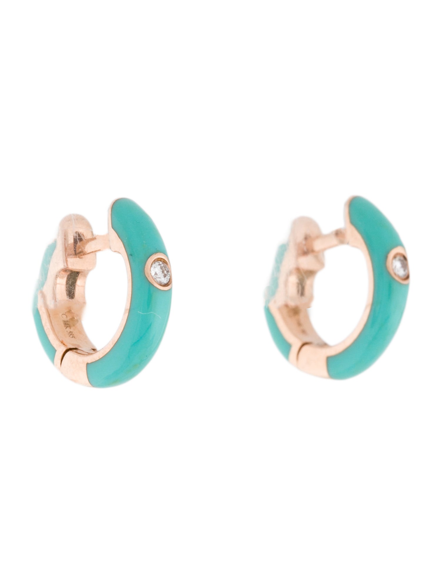 EF Collection 14K Diamond Enamel Huggie Earrings