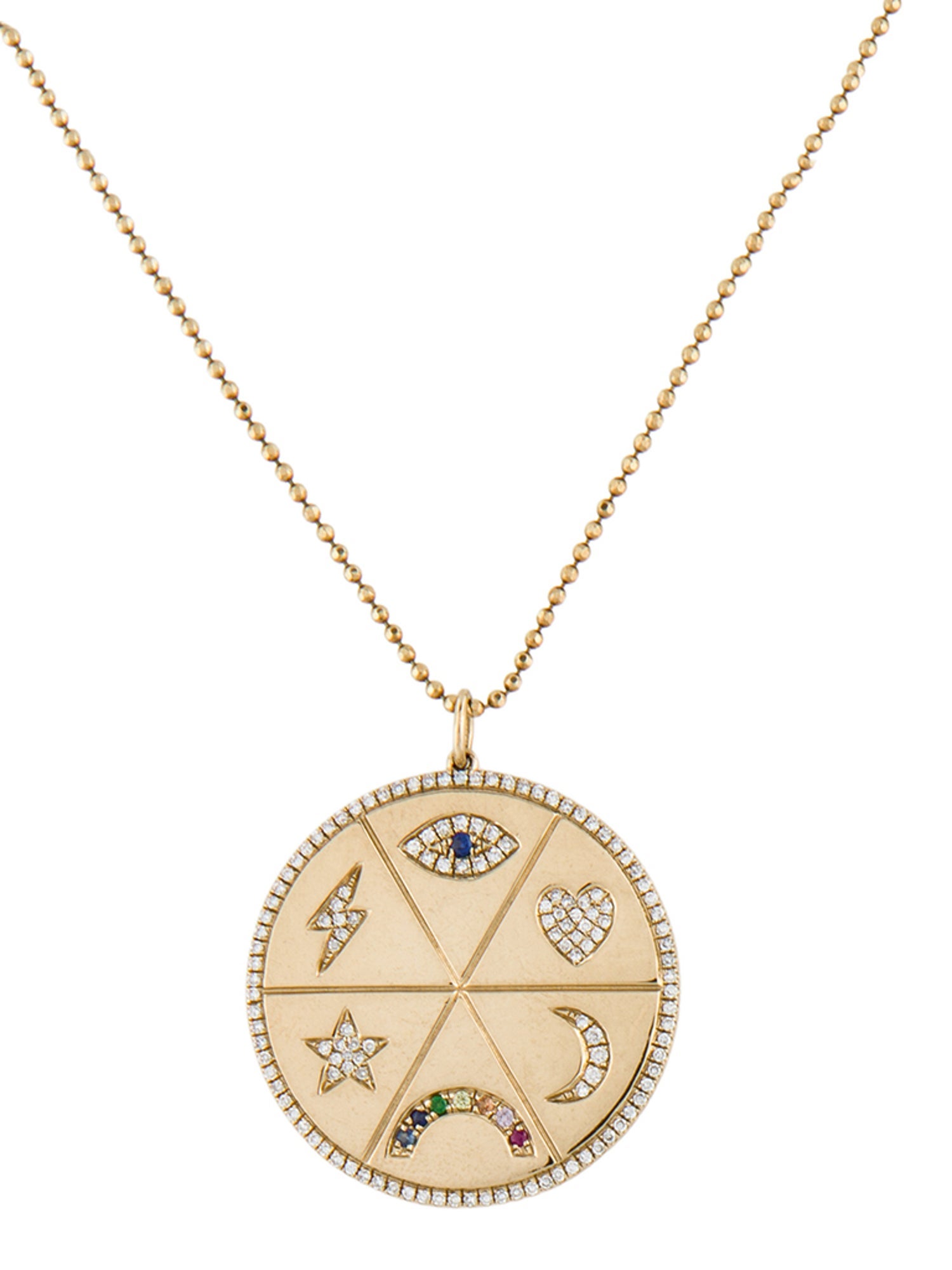 EF Collection 14K DIamond & Multi-Stone Jumbo Disc Pendant Necklace
