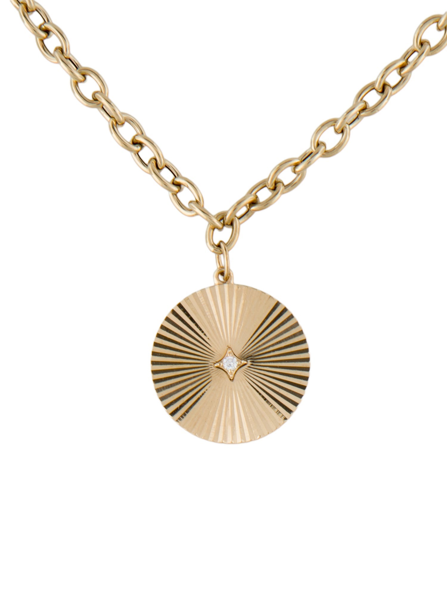 EF Collection 14K Diamond Fluted Disc Pendant Necklace