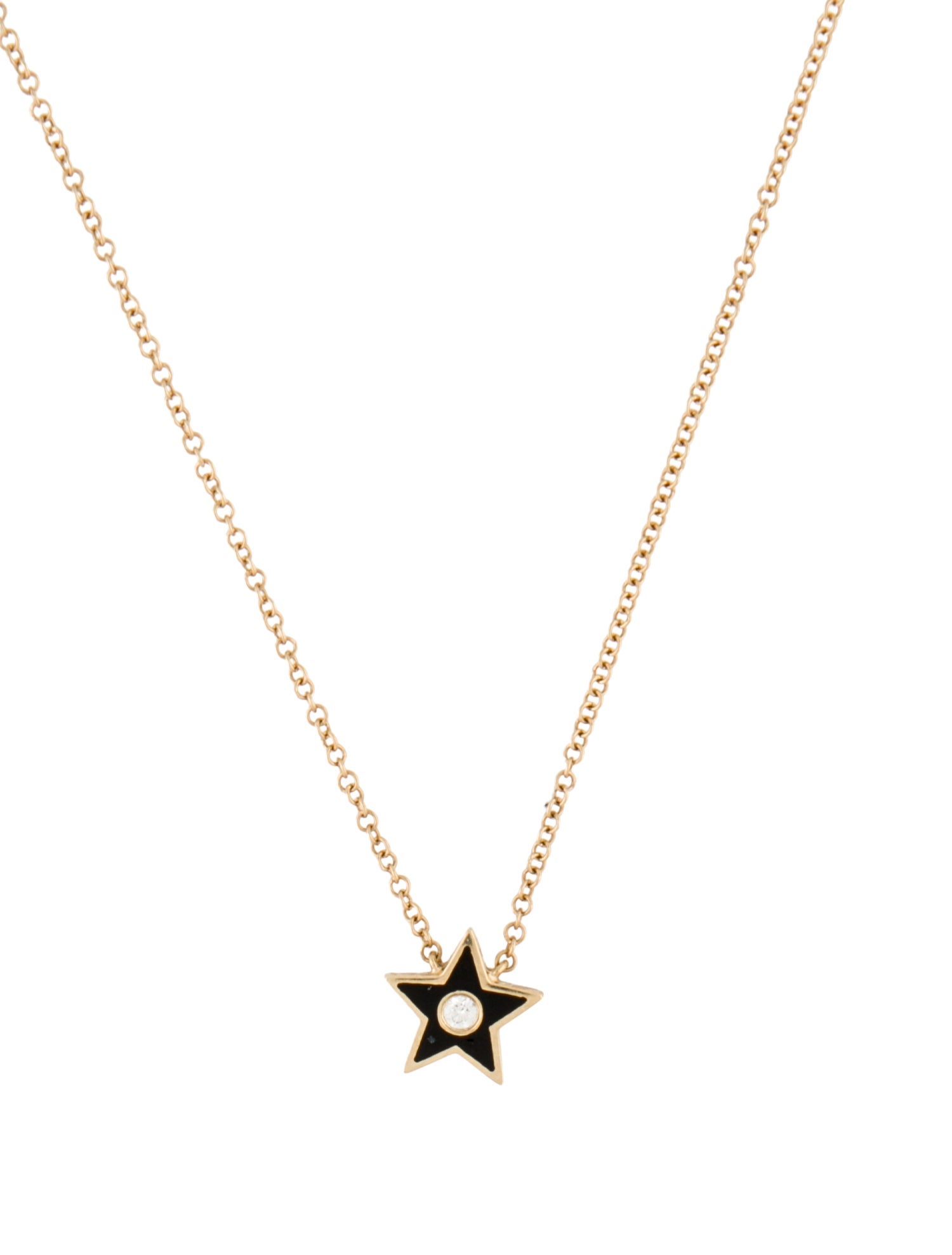 EF Collection 14K Enamel & Diamond Star Pendant Necklace