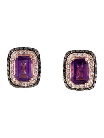 Effy Jewelry Stud 14K Amethyst & Diamond Earrings