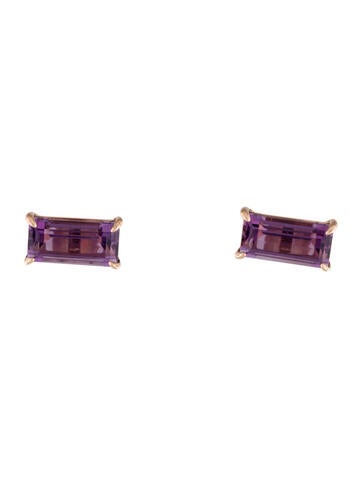Effy Jewelry Stud 14K Amethyst & Diamond Earrings