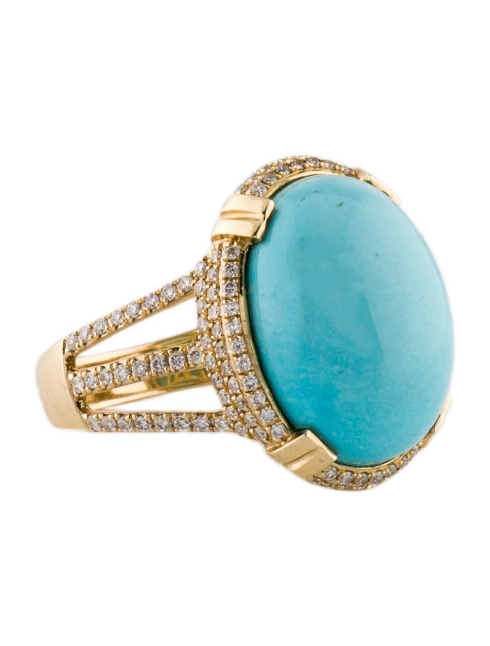 Effy Jewelry 14K 8.08ct Turquoise & Diamond Cocktail Ring 14K Yellow Gold Cocktail Ring, Rings