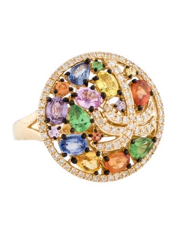 Effy Jewelry Cocktail Ring 14K 1.42ctw Sapphire, Tsavorite Garnet & Diamond 7