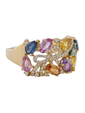 Effy Jewelry Band 14K 2.46 Multicolor Sapphire & Diamond Cocktail Ring 7