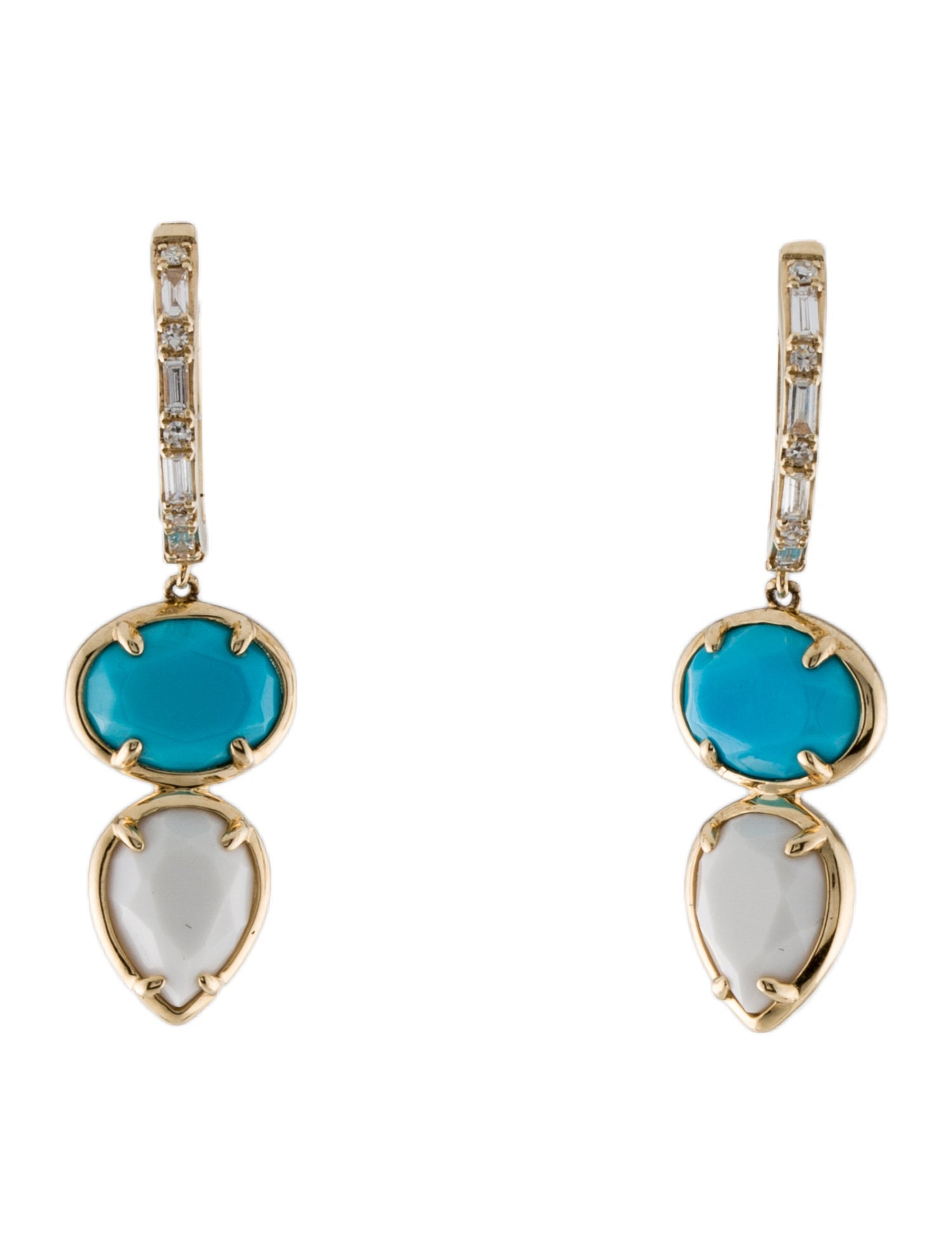 Effy Jewelry 14K Turquoise, Chalcedony & Diamond Drop Earrings