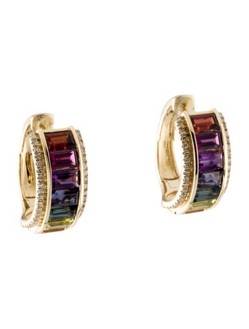 Effy Jewelry Hoop 14K Multi-stone & Diamond Rainbow Earrings