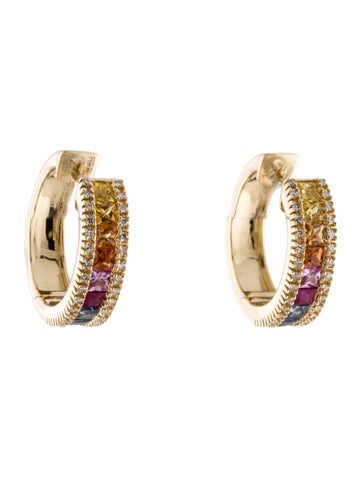 Effy Jewelry Hoop 14K Tsavorite Garnet, Sapphire, Ruby & Diamond Earrings