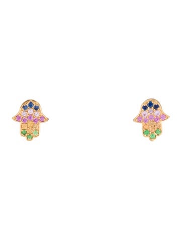 Effy Jewelry Stud 14K Multistone Hamsa Earrings