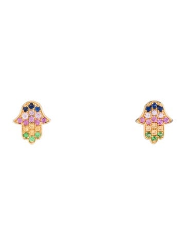 Effy Jewelry Stud 14K Multistone Hamsa Earrings