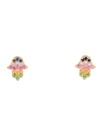 Effy Jewelry Stud 14K Multistone Hamsa Earrings