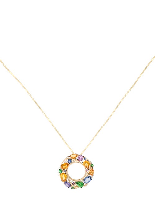 Effy Jewelry 14K 3.12ctw Sapphire, Tsavorite Garnet & Diamond Pendant Necklace