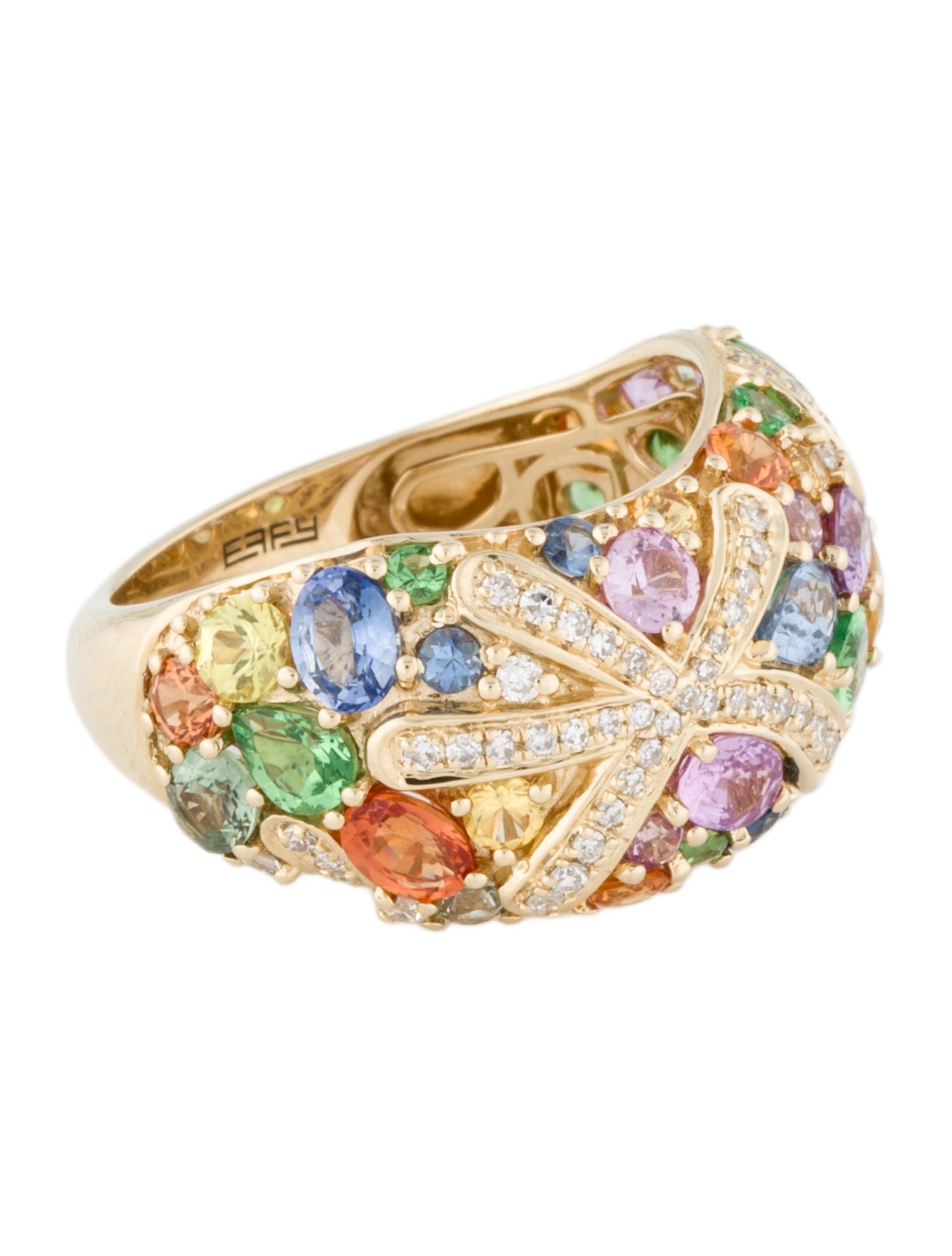 Effy Jewelry 14K 3.48ctw Sapphire ,Tsavorite & Diamond Cocktail Ring
