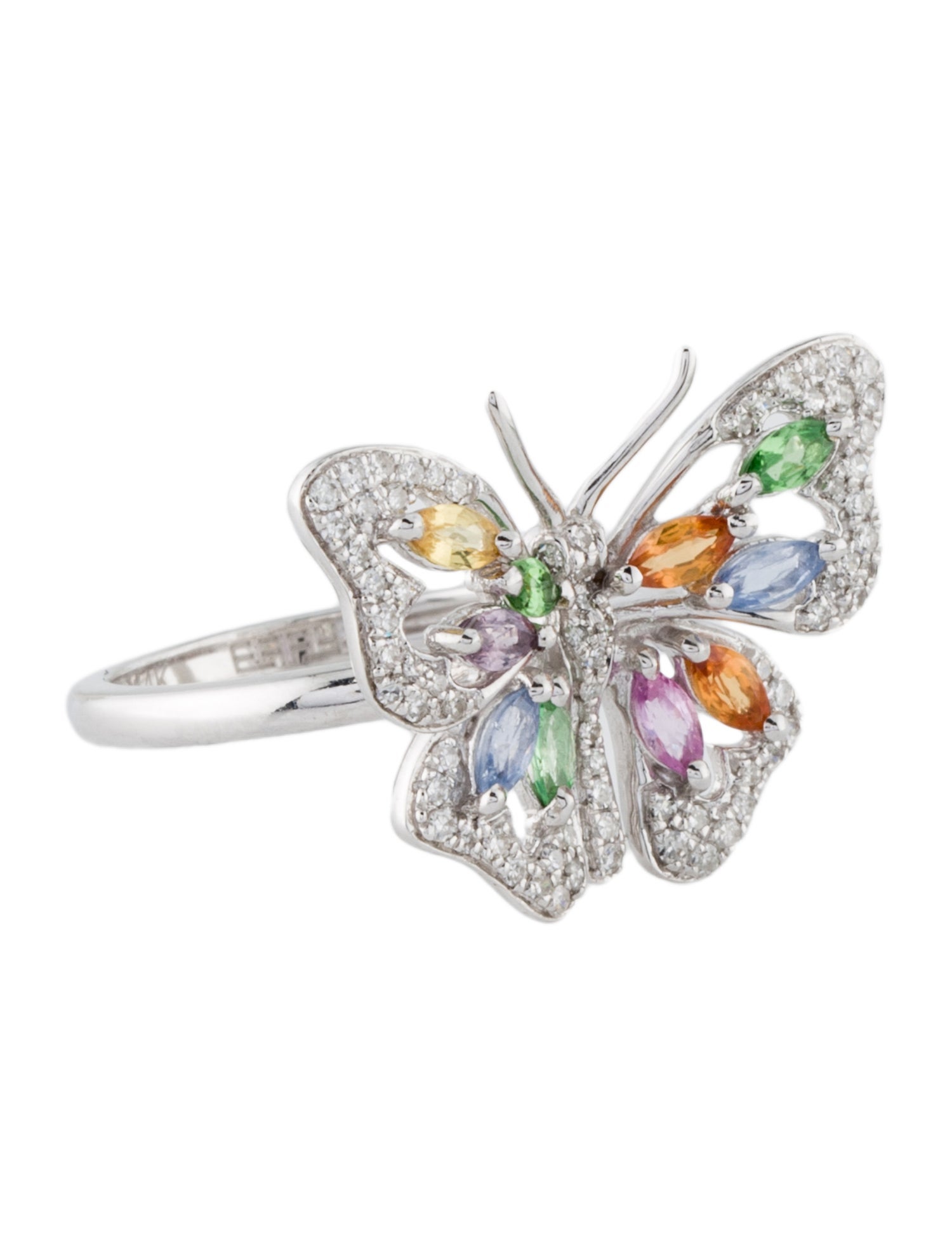 Effy Jewelry 14K Sapphire, Tsavorite Garnet & Diamond Butterfly Cocktail Ring