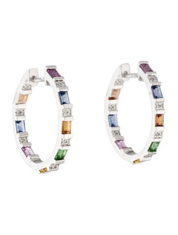 Effy Jewelry Hoop 14K Sapphire, Tsavorite Garnet & Diamond Earrings