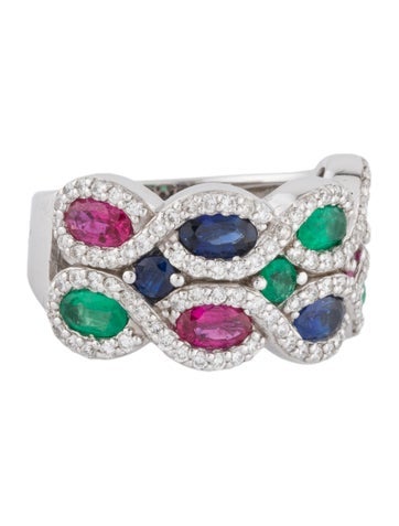 Effy Jewelry Band 14K Ruby, Sapphire, Emerald & Diamond Ring 7