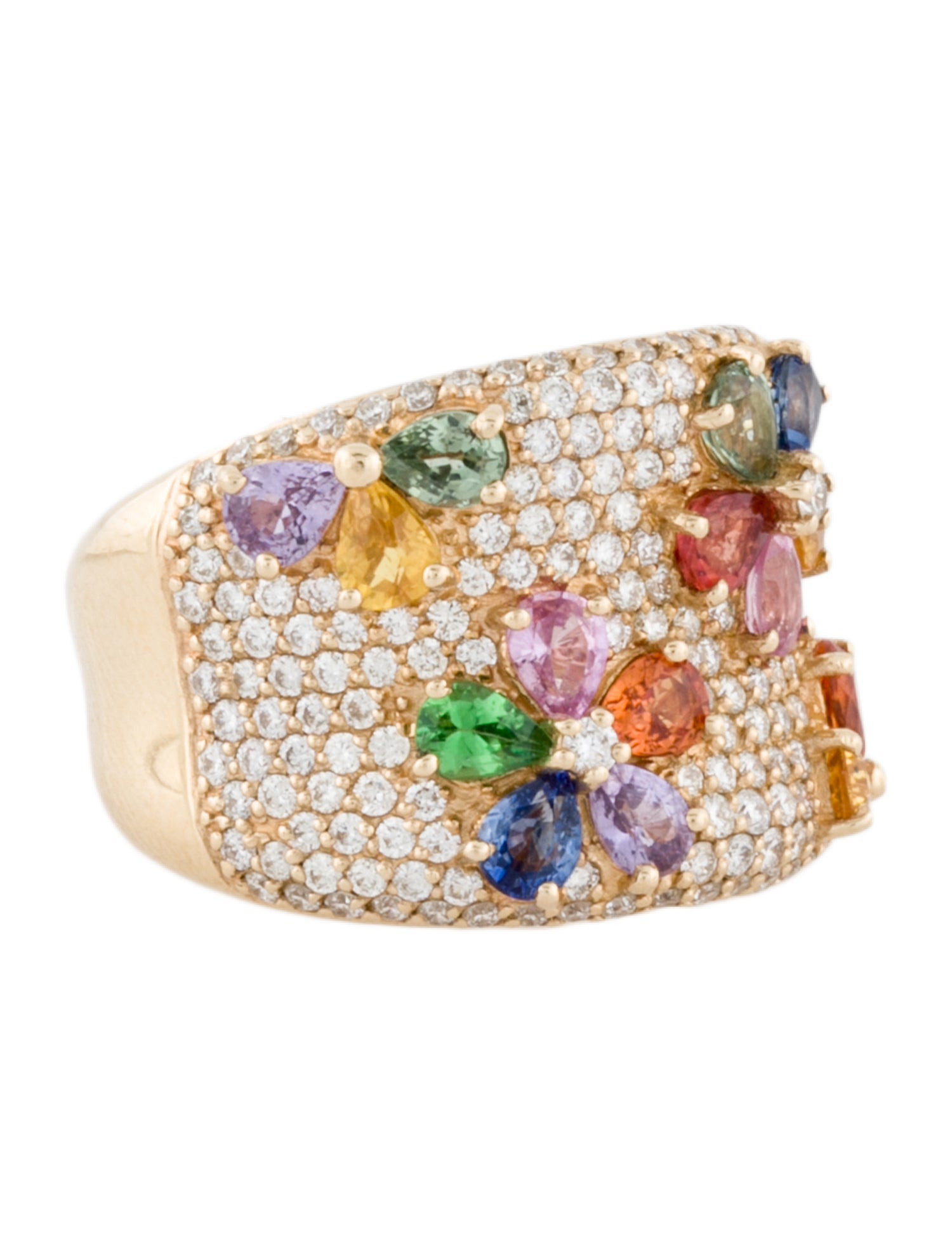 Effy Jewelry 14K Sapphire, Tsavorite & Diamond Flower Wide Band