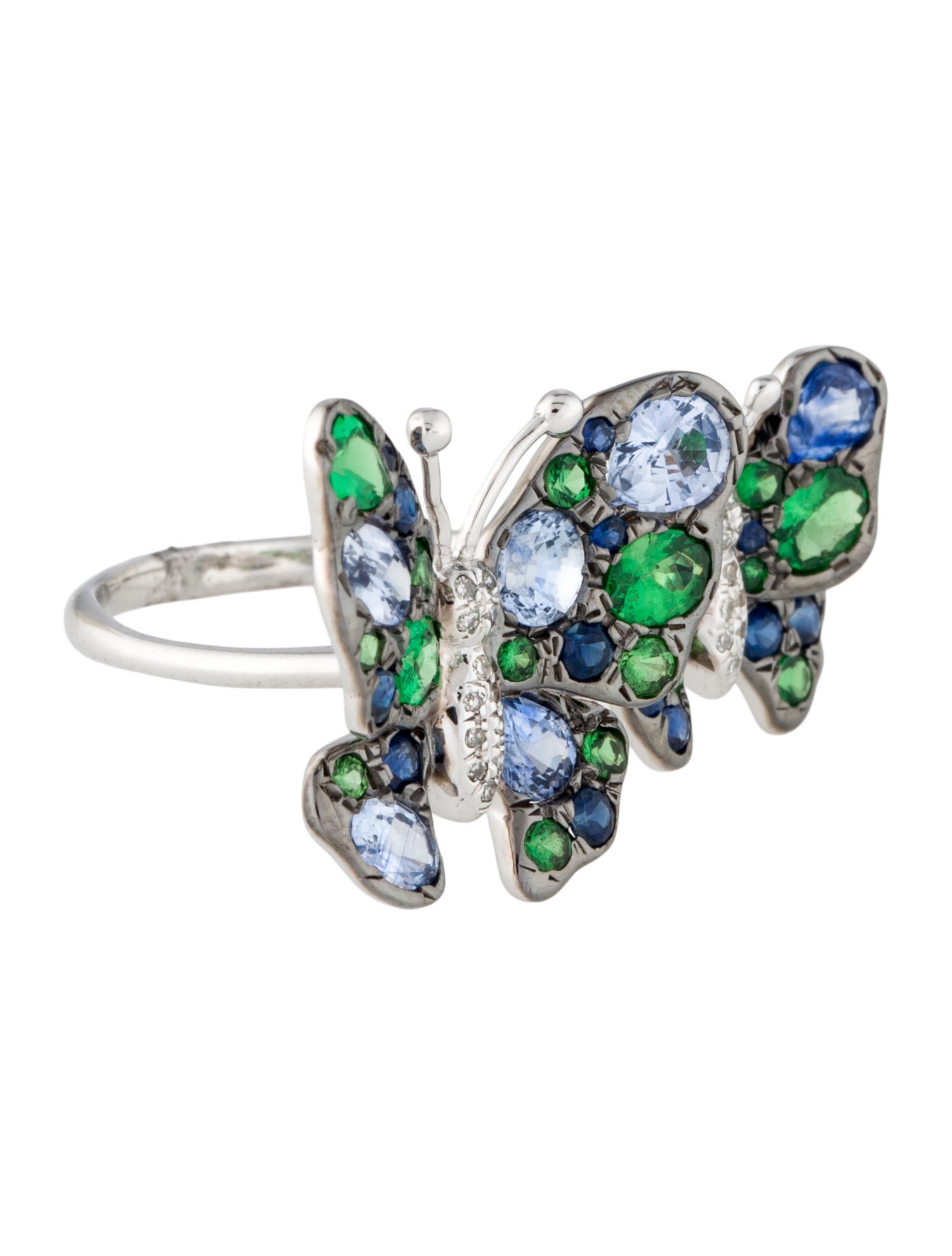 Effy Jewelry 14K 1.95ctw Sapphire, Tsavorite Garnet & Diamond Butterfly Cocktail Ring