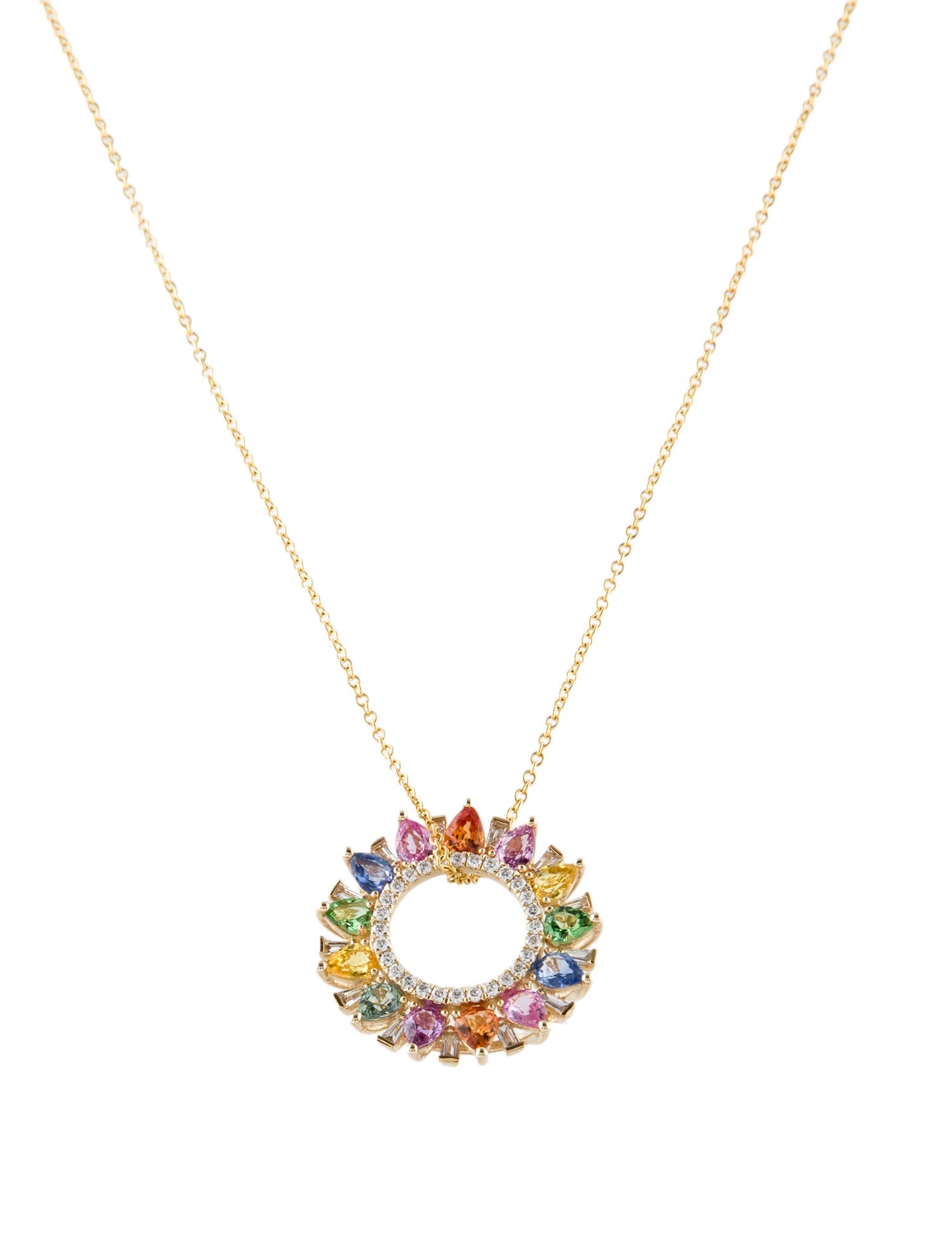 Effy Jewelry 14K Diamond, Sapphire & Tsavorite Garnet Round Pendant Necklace