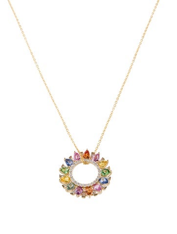 Effy Jewelry Pendant Necklace 14K Diamond, Sapphire & Tsavorite Garnet Round
