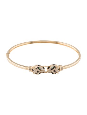 Effy Jewelry Bangle 14K Diamond & Tsavorite-Garnet Panther Bracelet