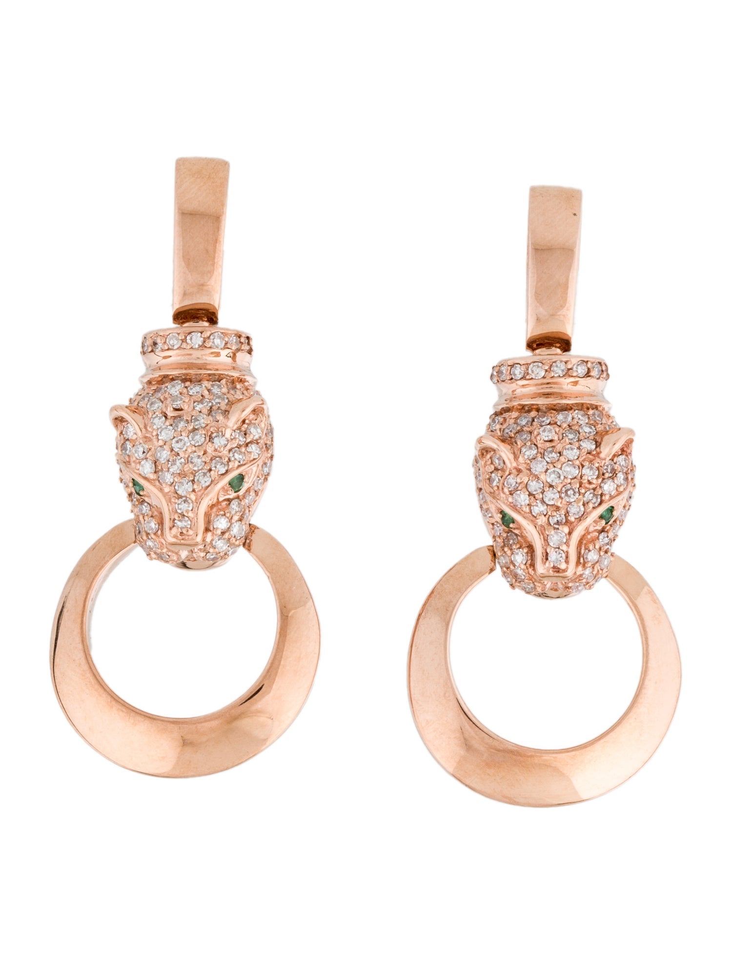 Effy Jewelry 14K Diamond & Tsavorite Garnet Panther Door Knocker Earrings