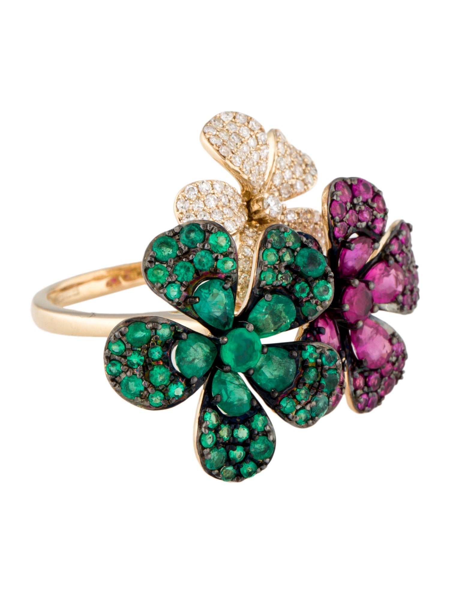 Effy Jewelry 14K 1.47ctw Ruby, Emerald & Diamond Flower Cocktail Ring