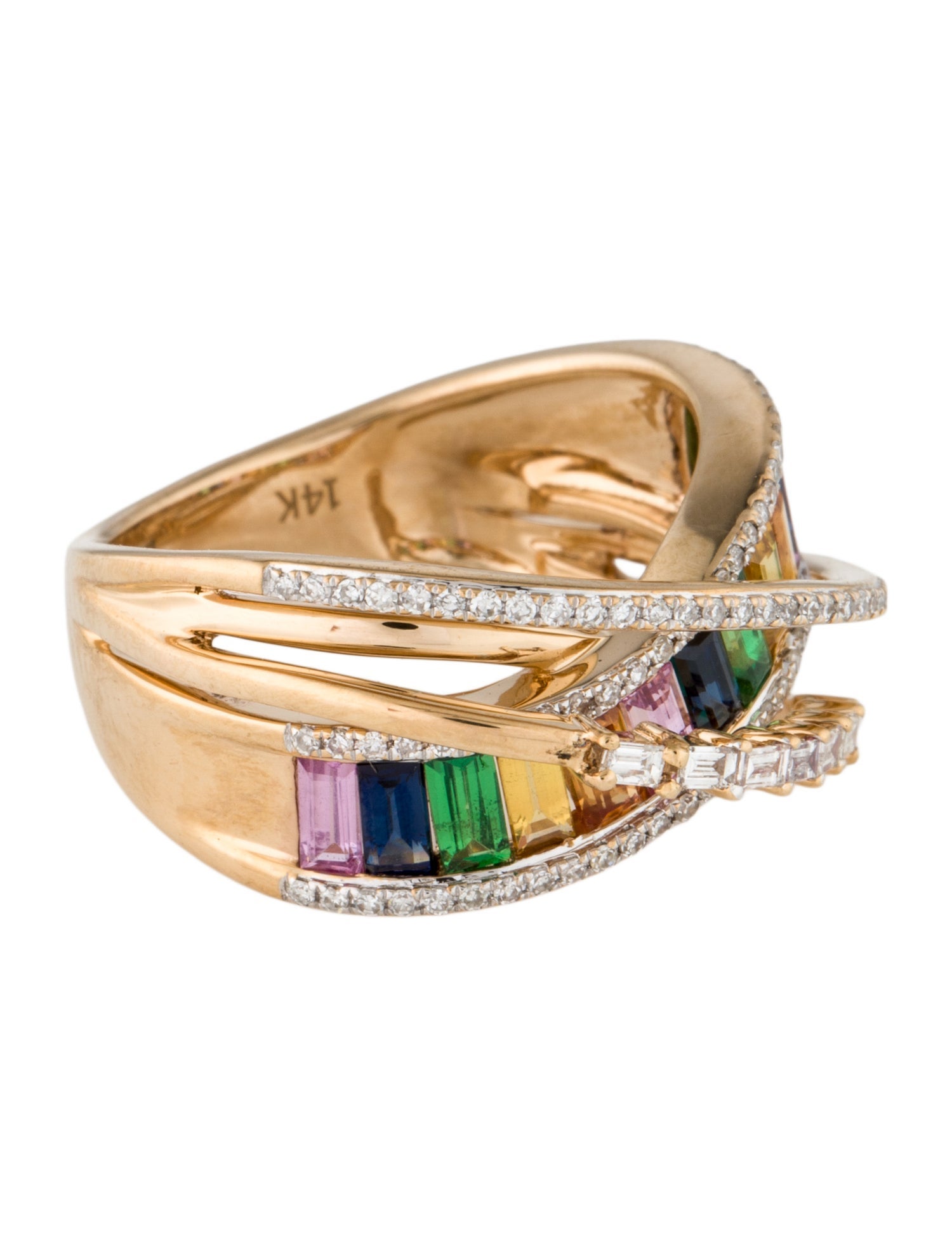 Effy Jewelry 14K Multi Sapphires, Tsavorite Garnet & Diamond Crossover Ring