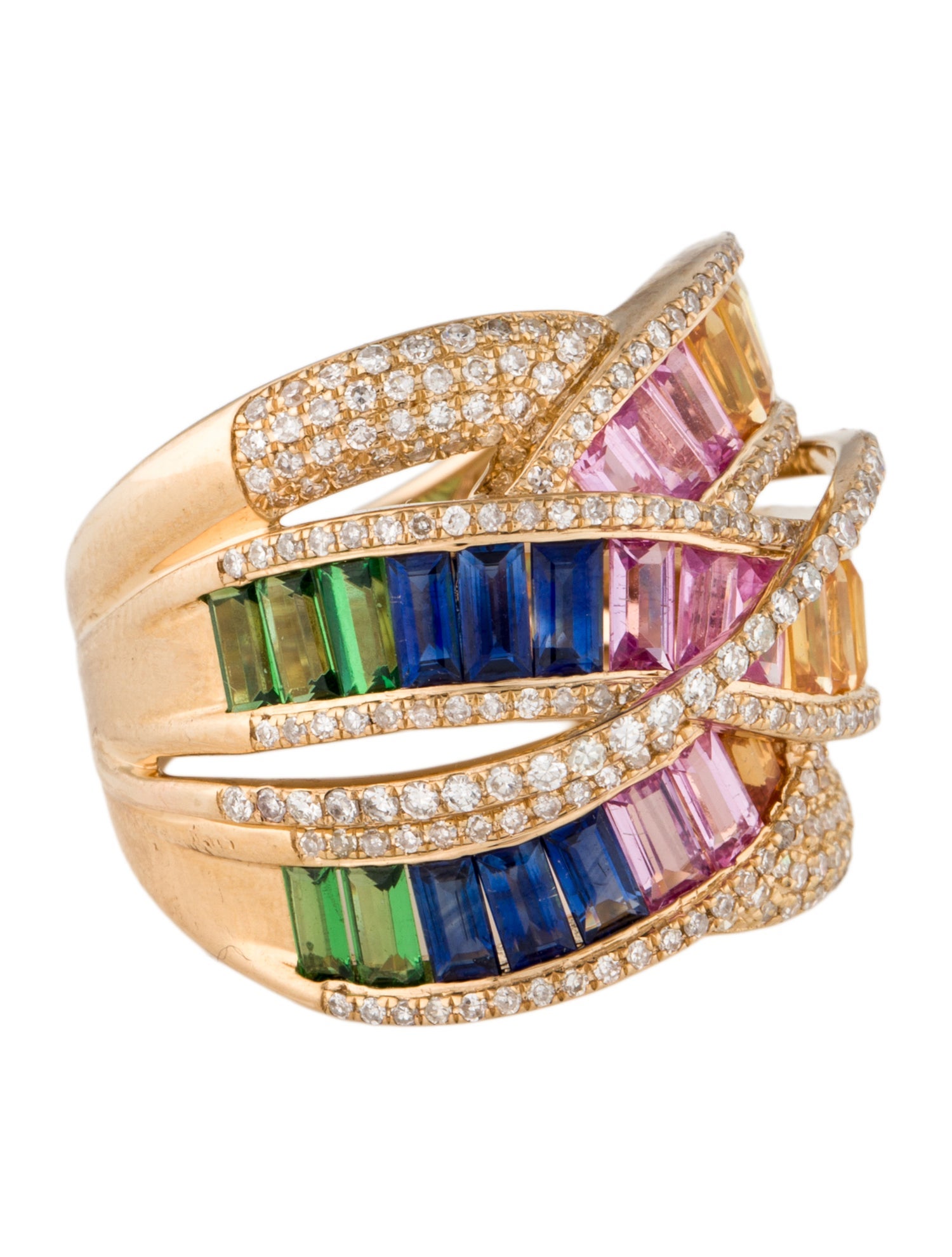 Effy Jewelry 14K Multi Sapphires, Tsavorite & Diamond Crossover Ring