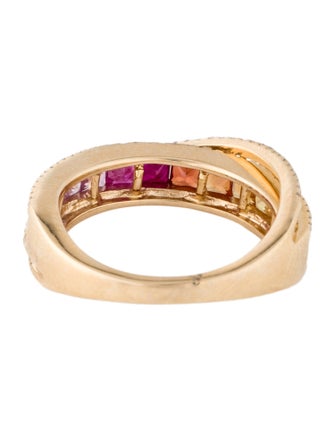 Effy Jewelry 14K 1.25ctw Sapphire & Diamond Rainbow Crossover Band