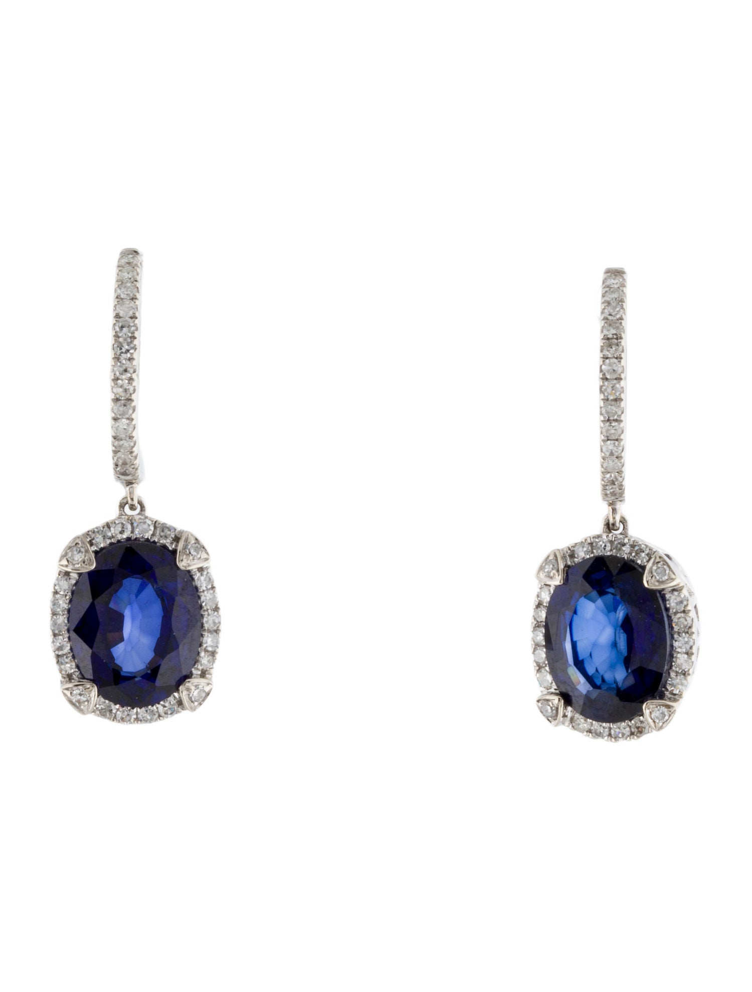 Effy Jewelry 14K 3.75ctw Sapphire & Diamond Oval Drop Earrings