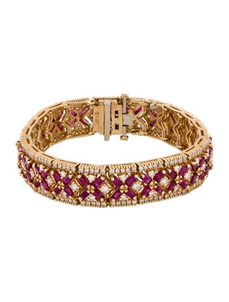 Effy Jewelry 14K Baguette Ruby & Diamond Link Bracelet