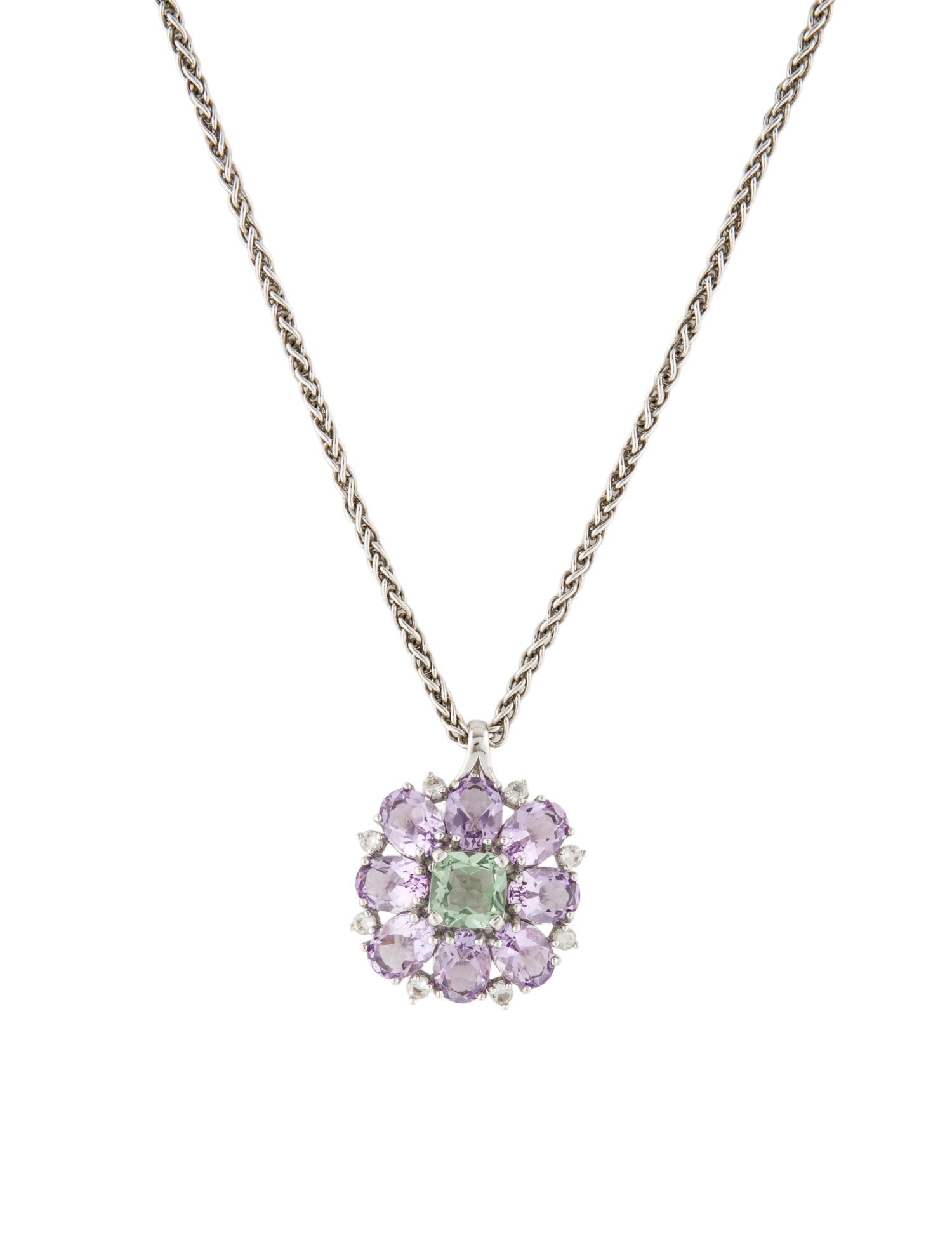 Effy Jewelry Prasiolite, Amethyst & Diamond Pendant Necklace