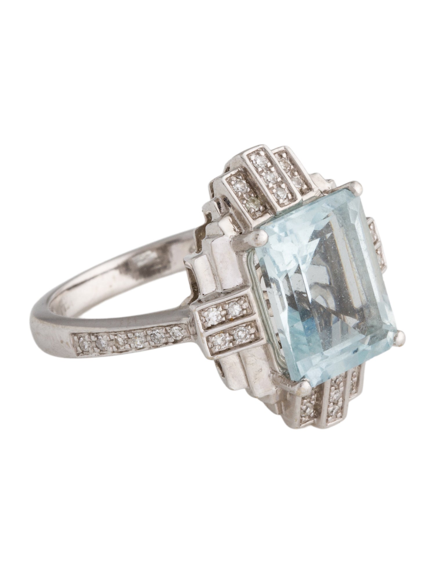 Effy Jewelry 14K 3.02ct Aquamarine & Diamond Cocktail Ring