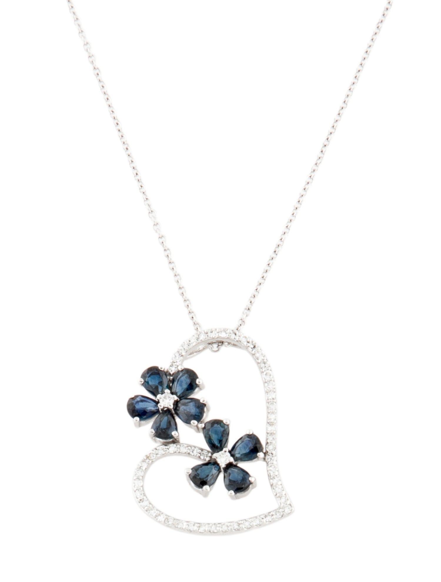 Effy Jewelry 14K Sapphire & Diamond Floral Heart Pendant Necklace