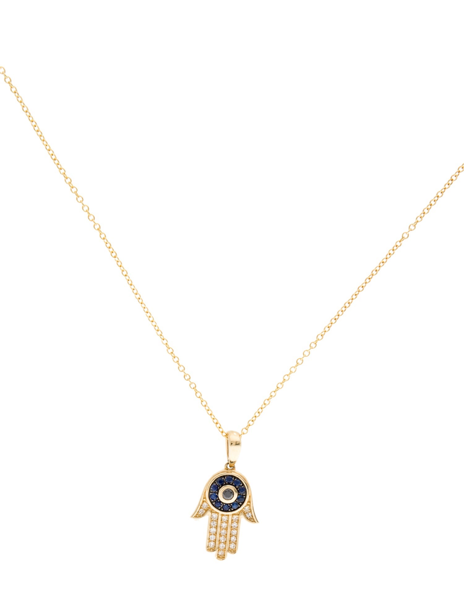 Effy Jewelry 14K Sapphire & Diamond Hamsa Pendant Necklace