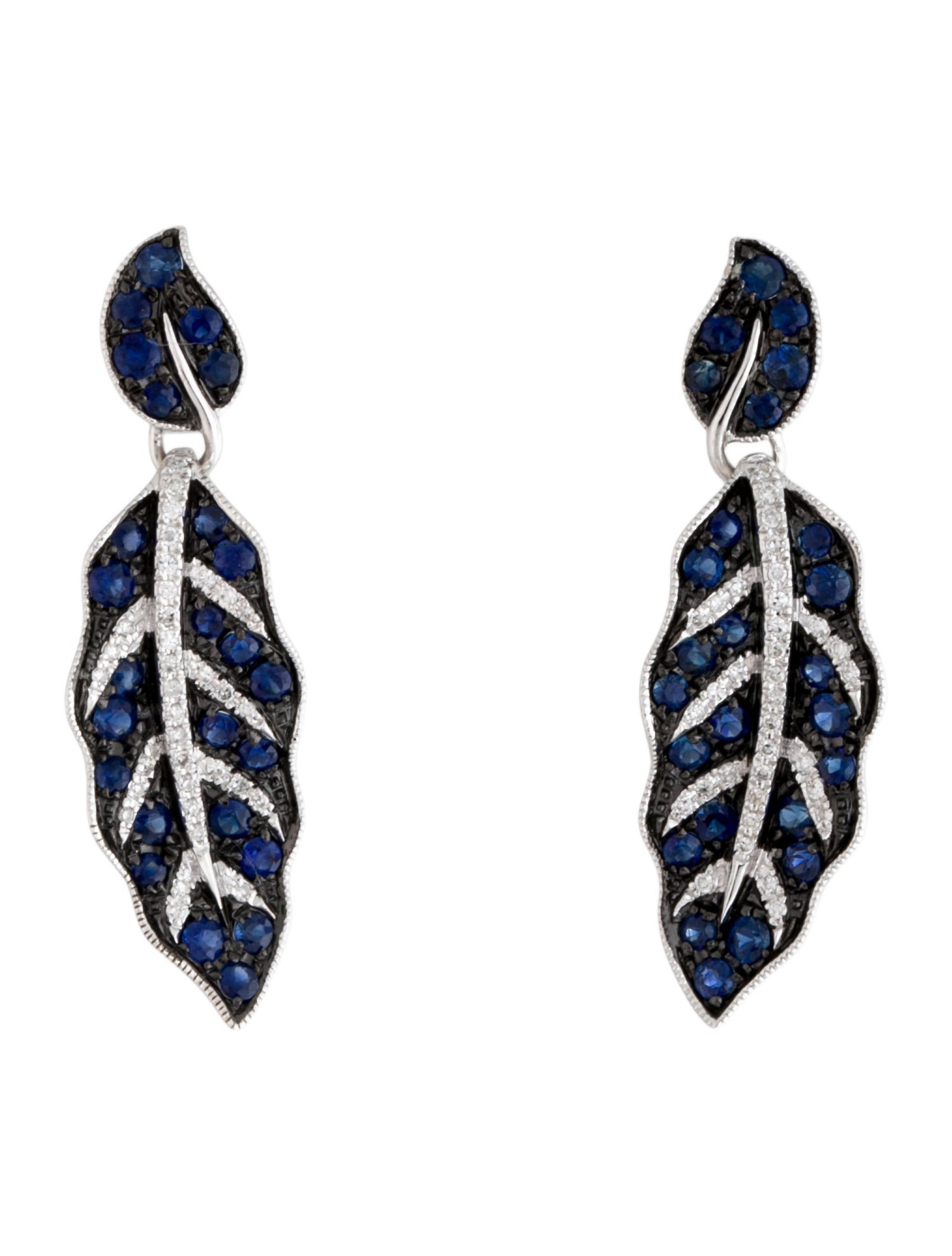 Effy Jewelry 14K Sapphire & Diamond Leaf Drop Earrings