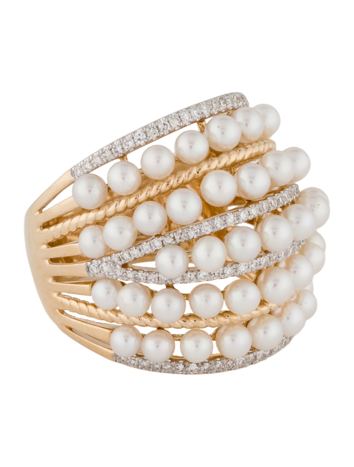 Effy Jewelry 14K Pearl & Diamond Dome Cocktail Ring