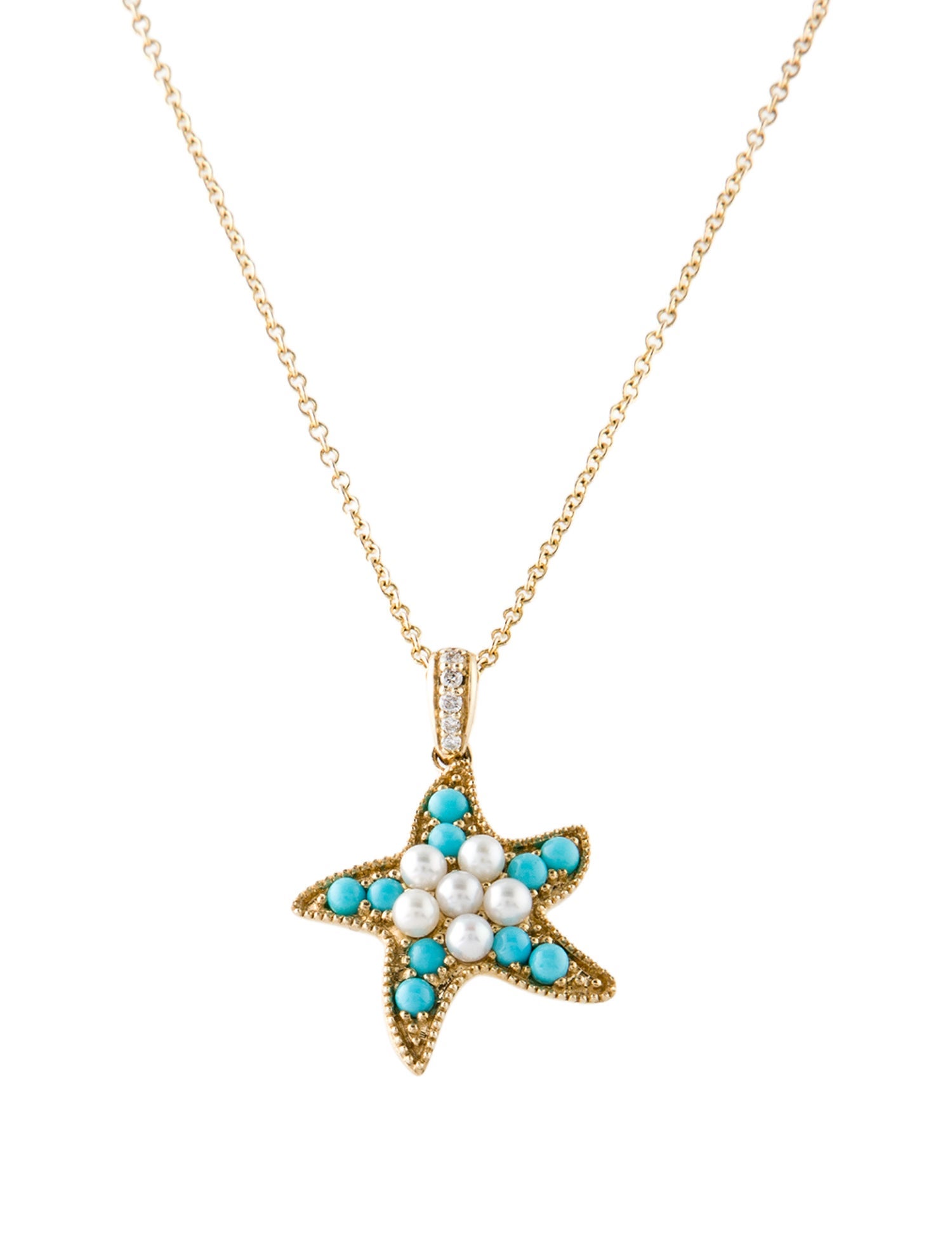 Effy Jewelry 14K Pearl & Turquoise Starfish Pendant Necklace
