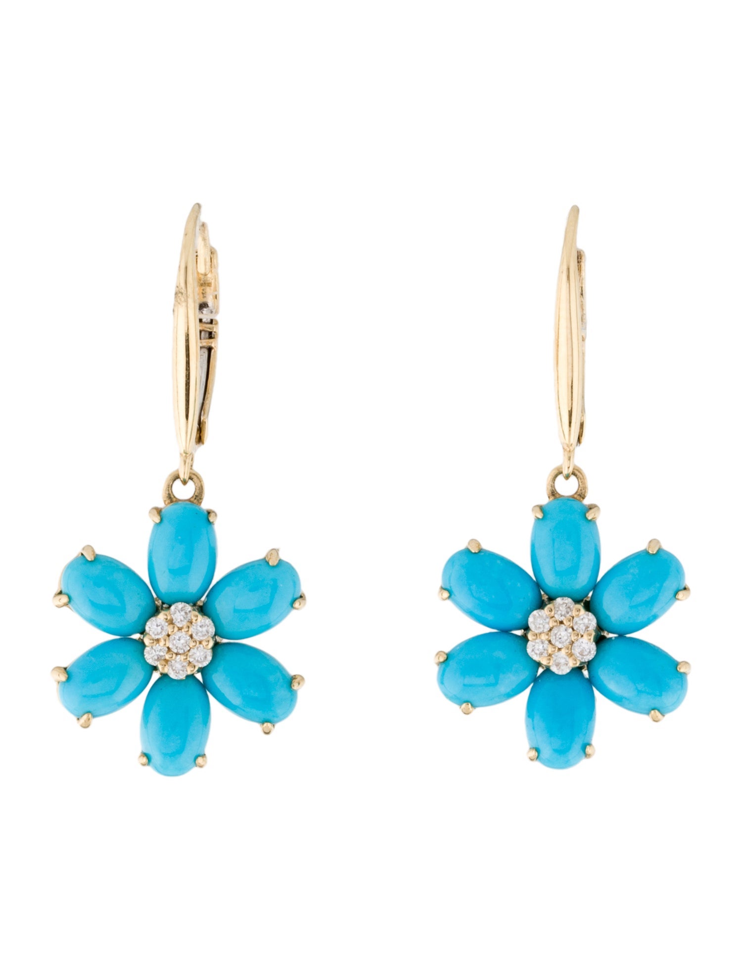 Effy Jewelry 14K 4.70ctw Turquoise & Diamond Flower Drop Earrings