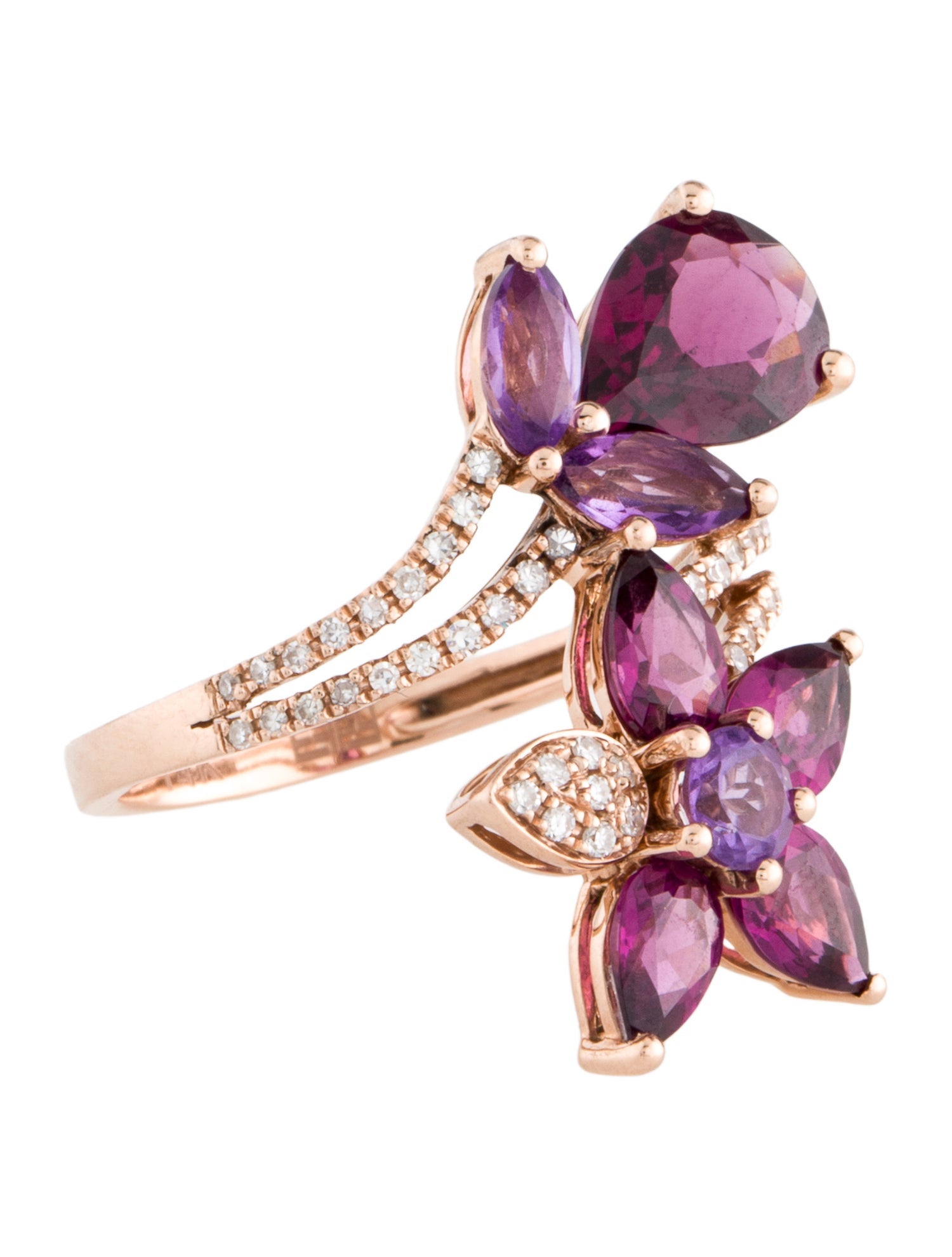Effy Jewelry Rhodolite, Amethyst & Diamond Flower Cocktail Ring