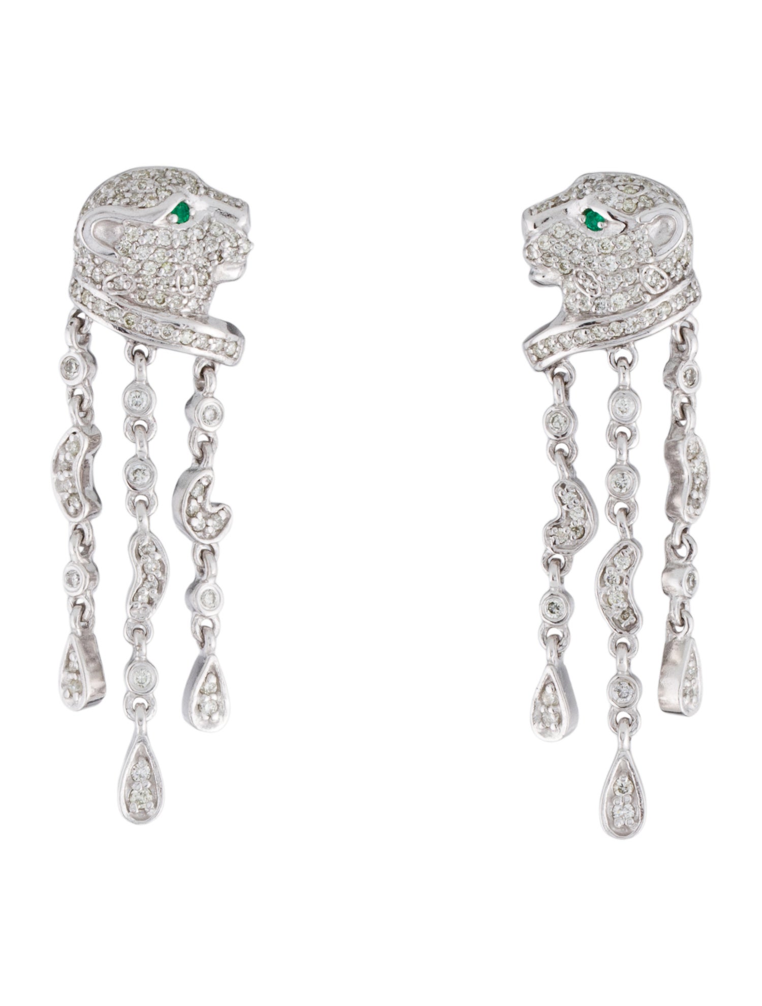 Effy Jewelry 14K Emerald & Diamond Panther Drop Earrings