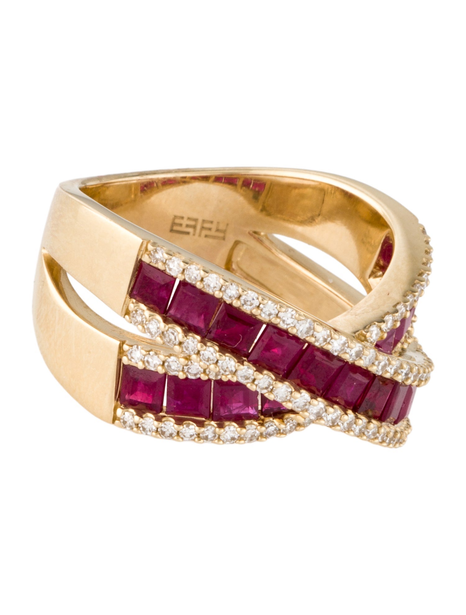 Effy Jewelry 14K Ruby & Diamond Cross-Over Cocktail Ring