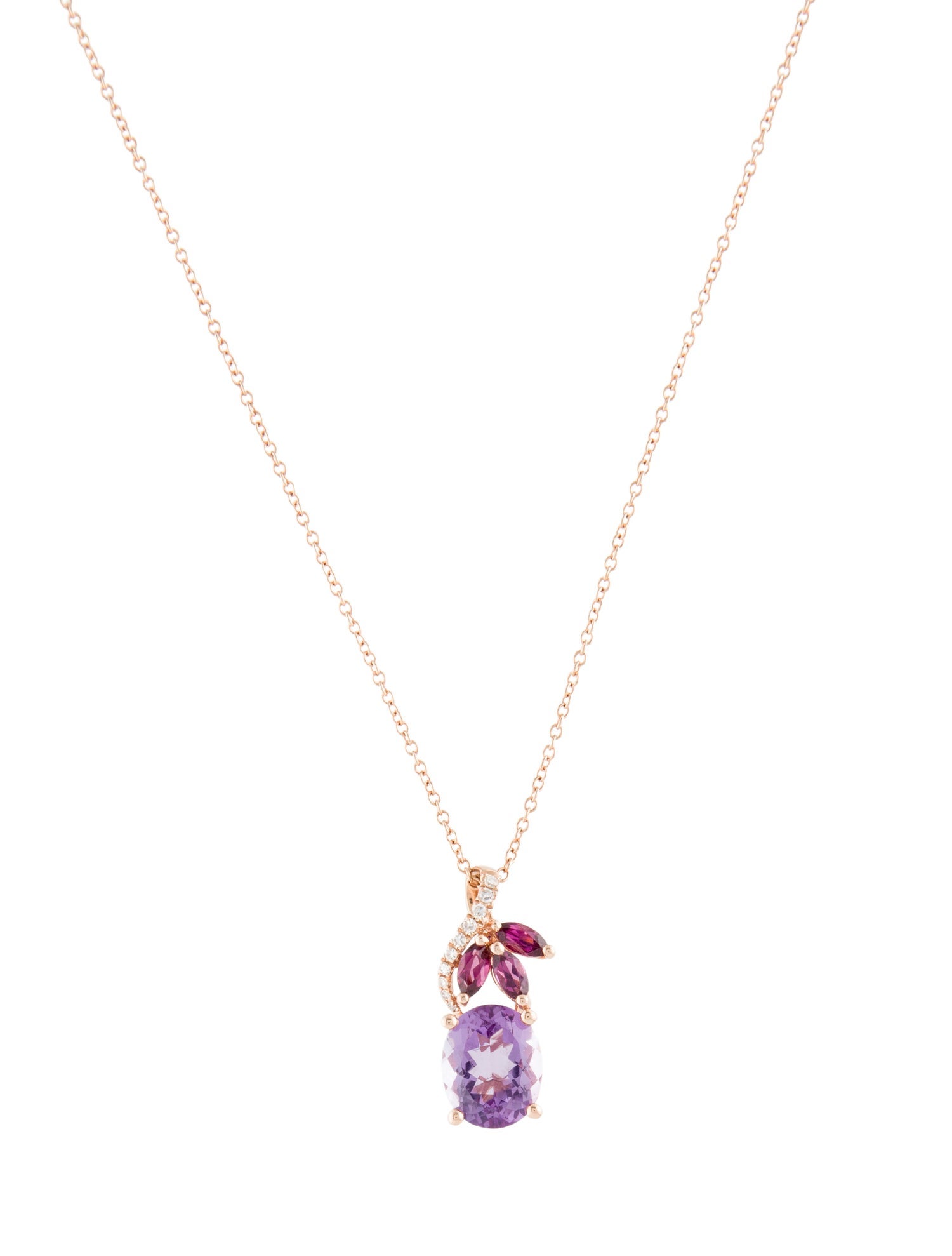 Effy Jewelry 14K 2.68ctw Amethyst, Rhodolite & Diamond Pendant Necklace