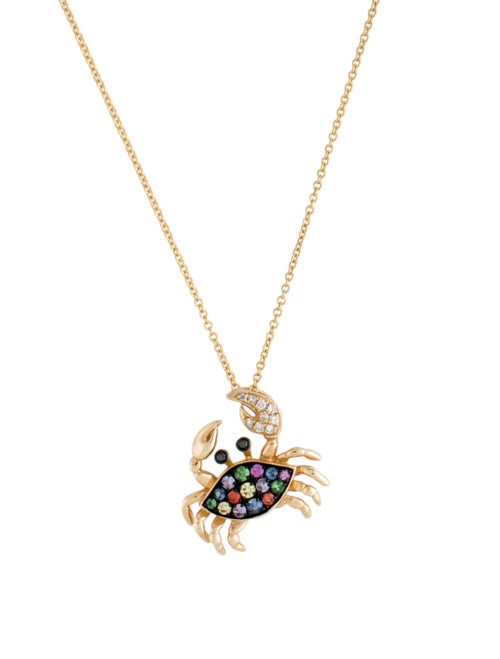 Effy Jewelry 14K Sapphire, Tsavorite, & Diamond Watercolors Crab Pendant Necklace