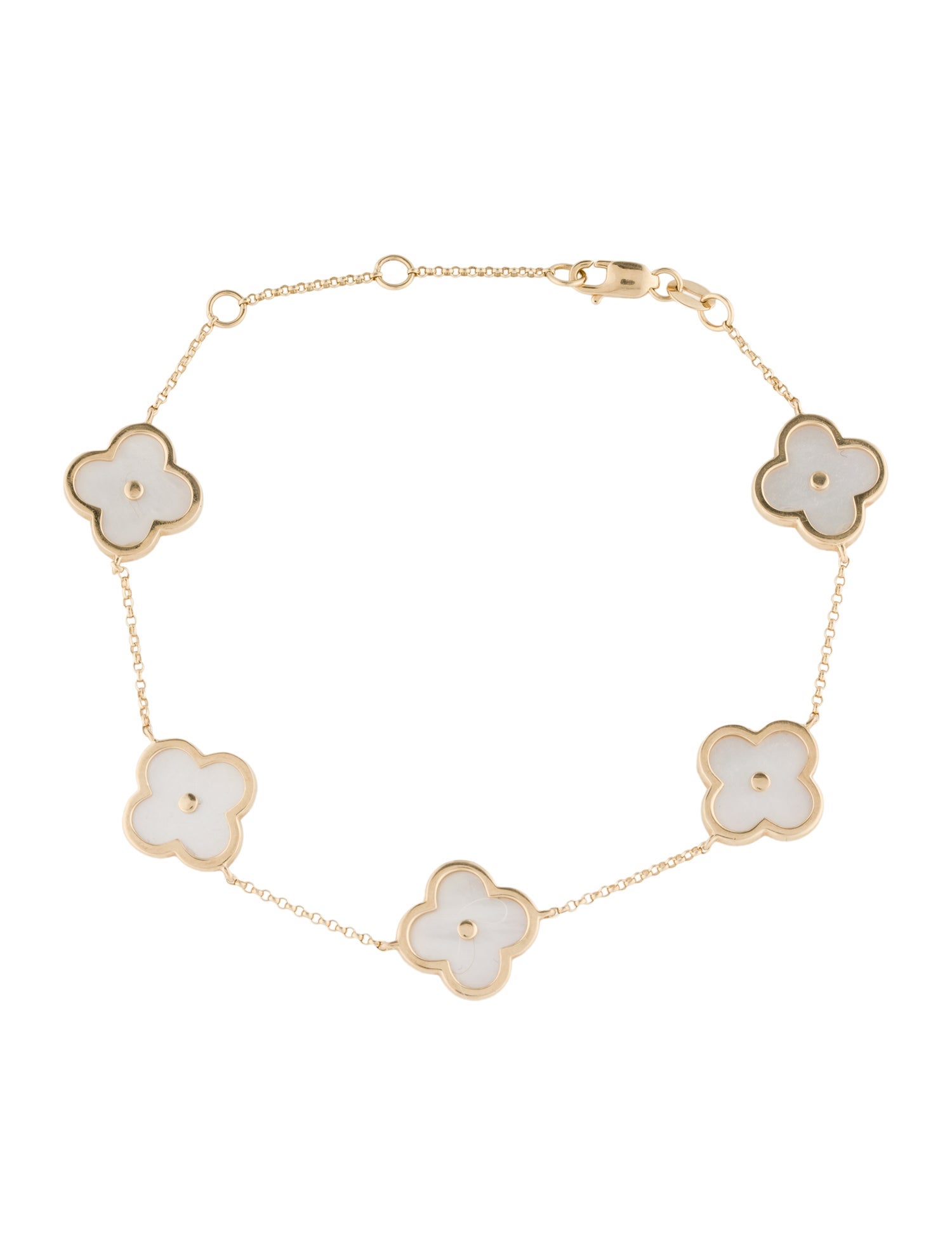 Effy Jewelry 14K Mother of Pearl & Diamond Clover Station Bracelet